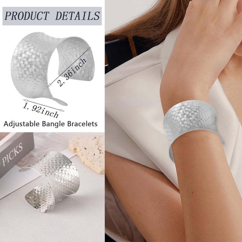 CASDAN 2Pcs Cuff Bangle Bracelets for Women Open Wide Bracelets Adjustable Wrist Cuff Wrap Bracelet - Image 2